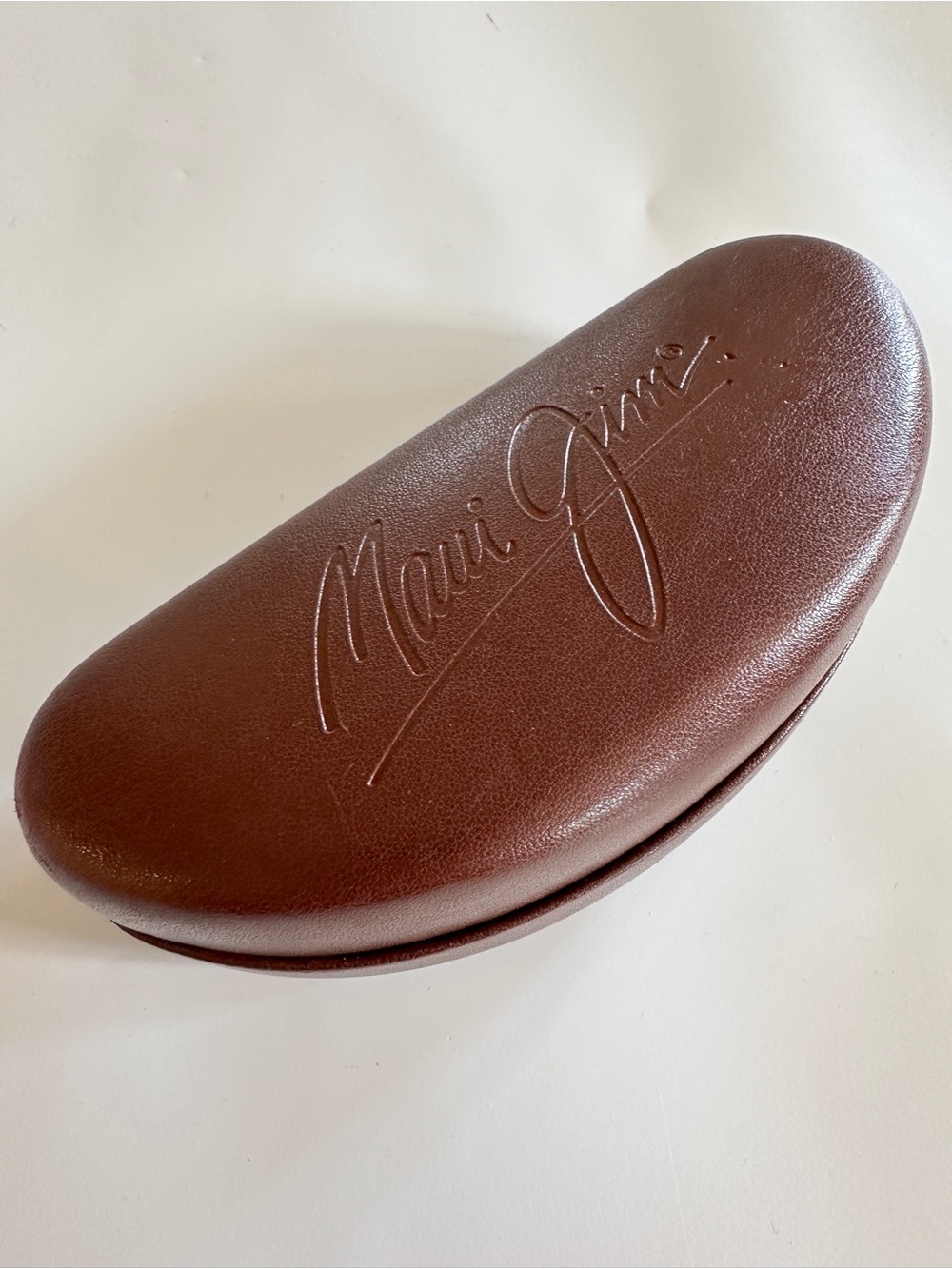 Maui Jim Brown Faux Leather Clamshell Eyewear Case with Embossed Logo